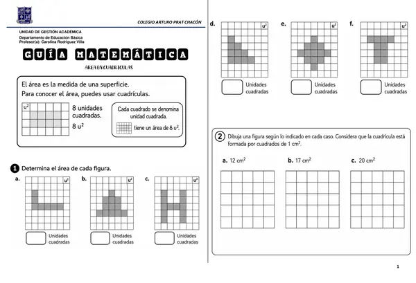 Guía de Matemática: Área en cuadrículas, cuadrados y rectángulos