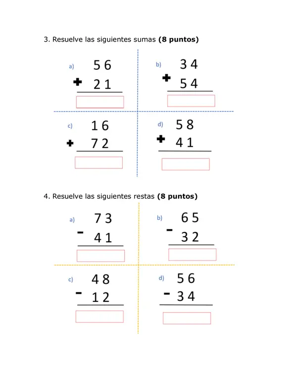 Evaluación sumas y restas