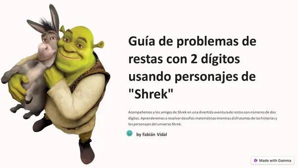 Guía de problemas con restas de 2 dígitos usando personajes de Shrek - Segundo básico