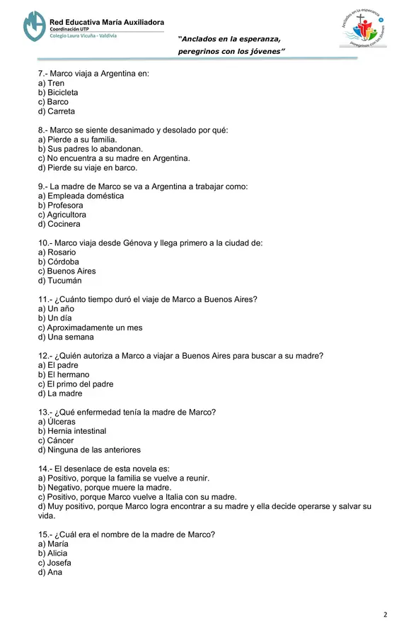 Prueba Plan Lector "De los Apeninos a los Andes"