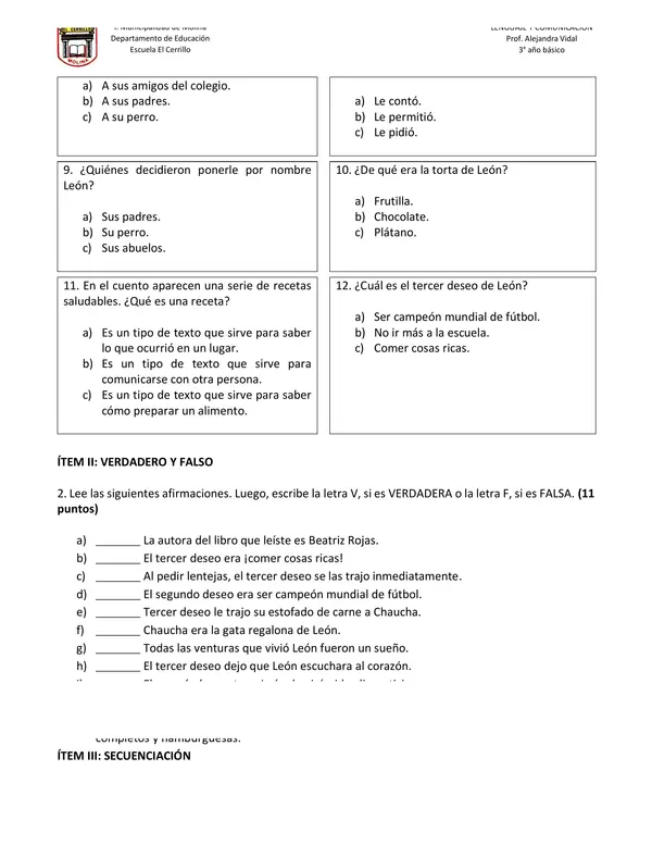 Prueba lectura complementaria: León y su tercer deseo