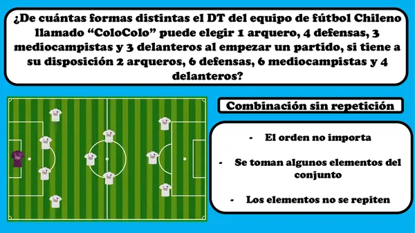 Matemática en el fútbol, Combinación sin repetición y principio multiplicativo