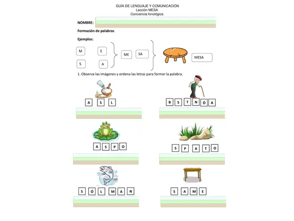 guía método Matte lección mesa, conciencia fonologica