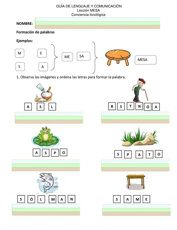 guía método Matte lección mesa, conciencia fonologica