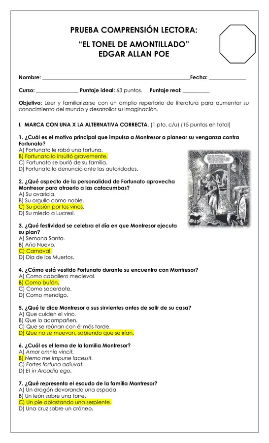 Prueba Lectura - El tonel amontillado (cuento Edgar Allan Poe)