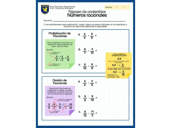 multiplicacion y division de fracciones y decimales 