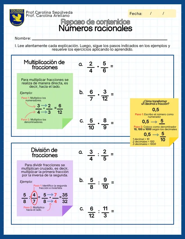 multiplicacion y division de fracciones y decimales 