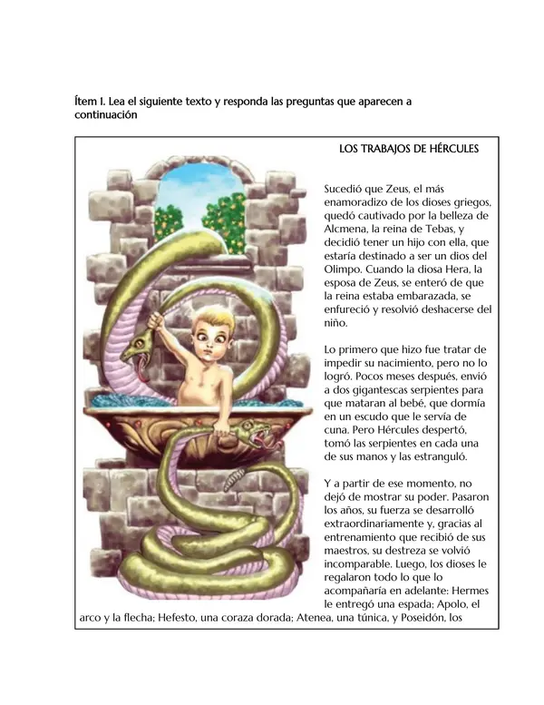 Guía de comprensión lectora " Los trabajos de Hércules" + Pauta de corrección