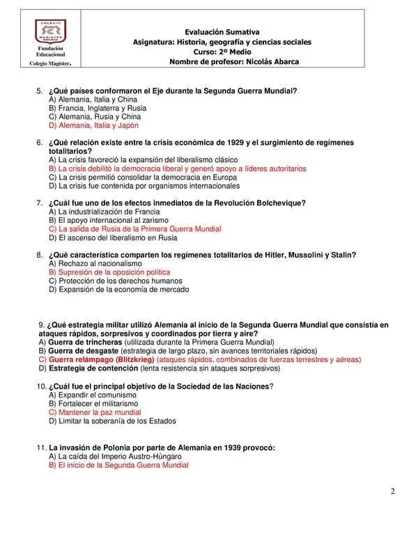 Prueba entre guerra y Segunda Guerra Mundial