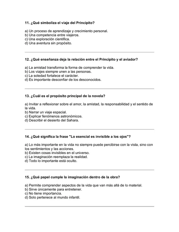 Prueba del libro "El Principito” (ANTOINE DE SAINT-EXUPÉRY)