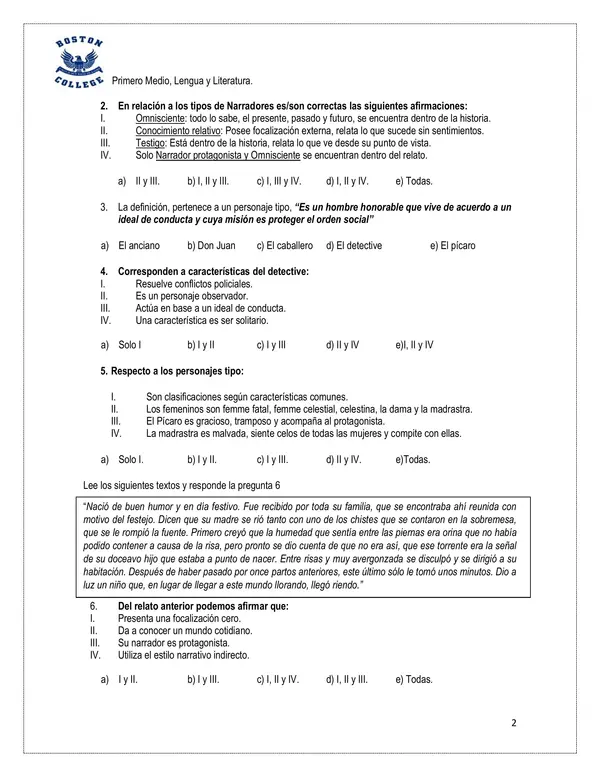 prueba Unidad I, Primero medio, Lengua y literatura. 