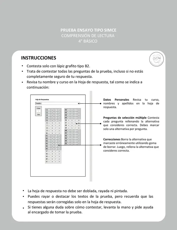 Ensayo SIMCE - Matemática 4to básico N° 1 