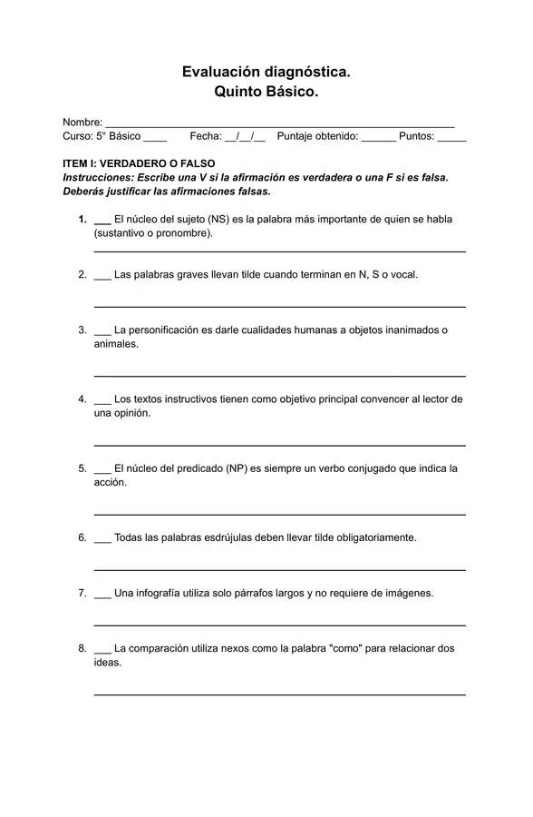 Diagnóstico Quinto Básico