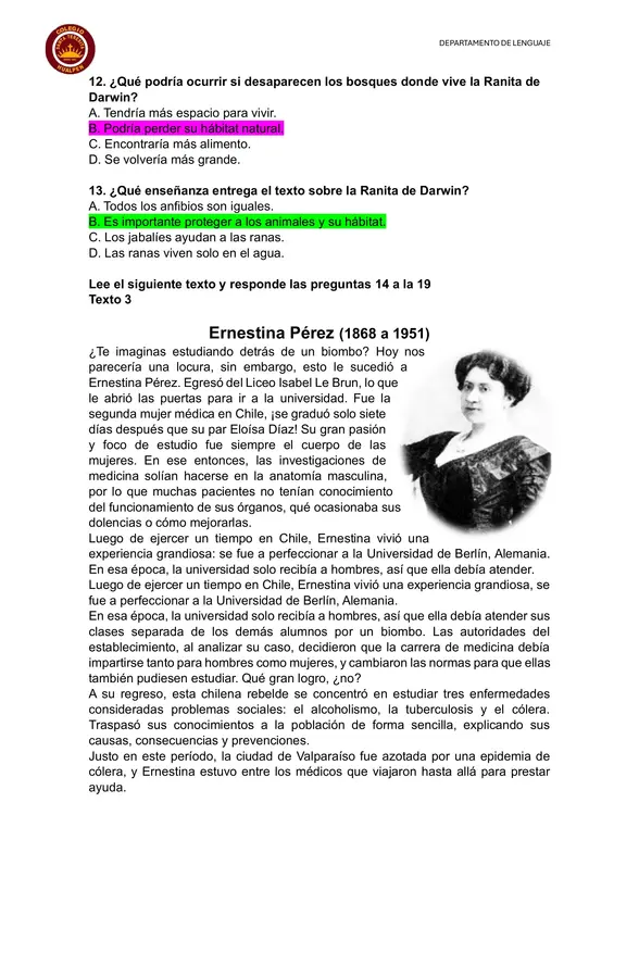 Guía de comprensión de lectura 4°