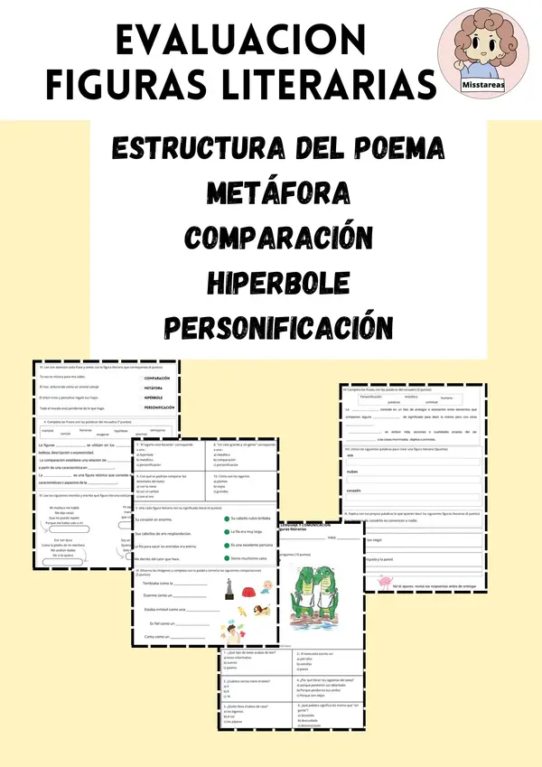 Evaluación Figuras Literarias: Metáfora, Comparación, Hipérbole y Personificación 