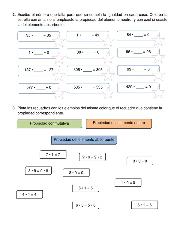 Guía "Propiedades de la multiplicación". tercer año