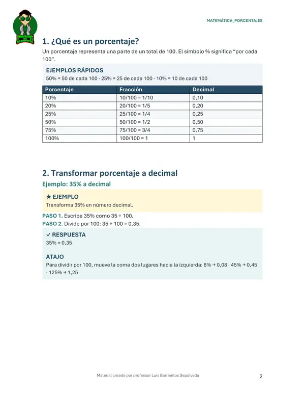 Guía de porcentajes 