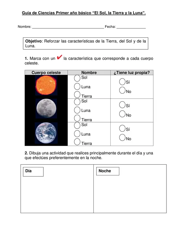 Guía de ciencias primer año "El Sol, la Tierra y la Luna"