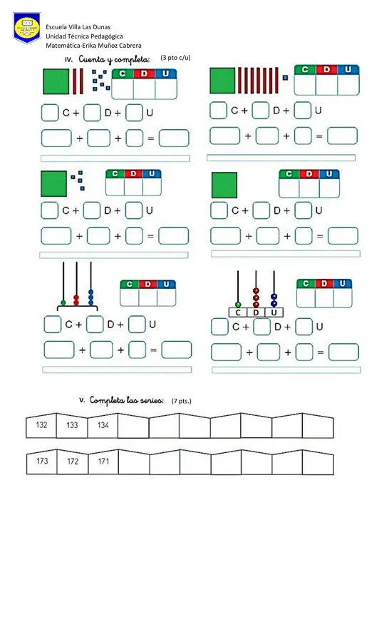 prueba de matematicas numeros hasta el 1000