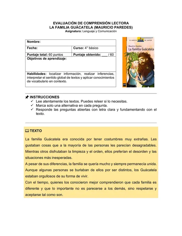 Prueba del libro "LA FAMILIA GUÁCATELA" (Mauricio Paredes)