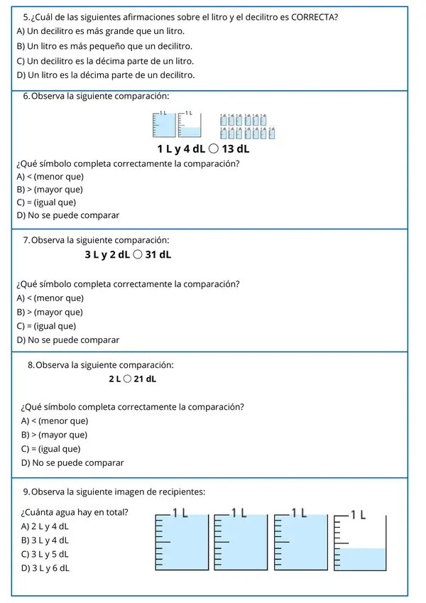Prueba Volumen Matemática 4to básico 