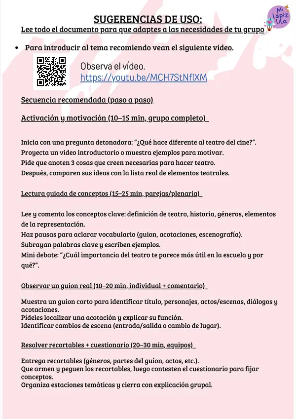 EL TEATRO, CREA UN GUIÓN A PARTIR DE UN CUENTO