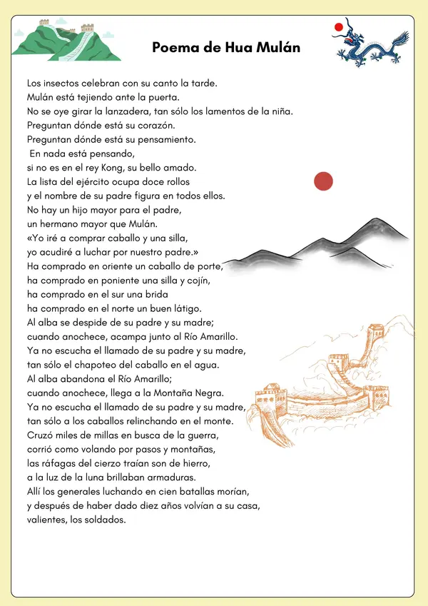 7° Lectura de "Hua Mulán" (unidad el héroe en distintas épocas)