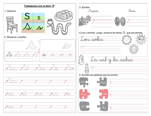 Guía 1° básico "Trabajemos con la letra S"