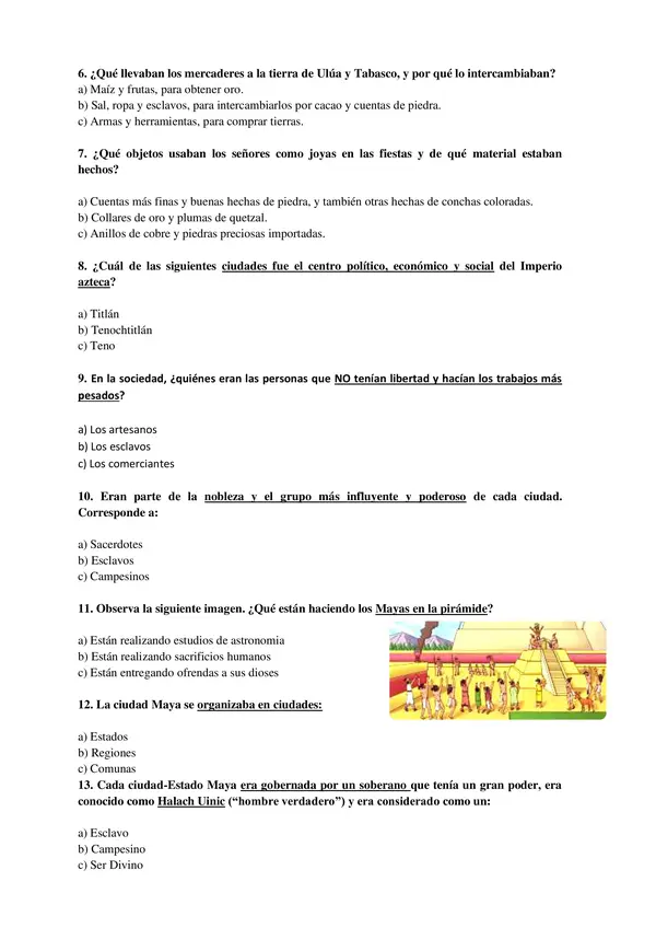 "Evaluación Historia Mayas y Aztecas"