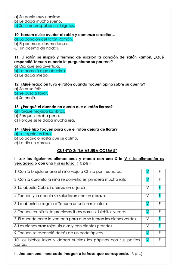 Prueba lectura - Los cuentos de Tocuen