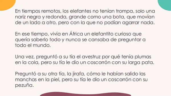 comprensión de lectura El elefante curioso