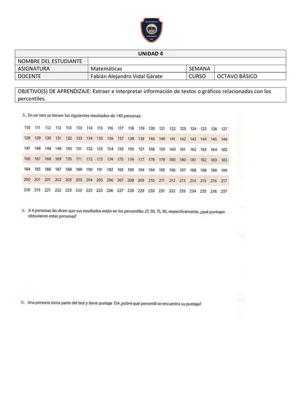 Extraer e interpretar información de textos o gráficos relacionadas con los percentiles.