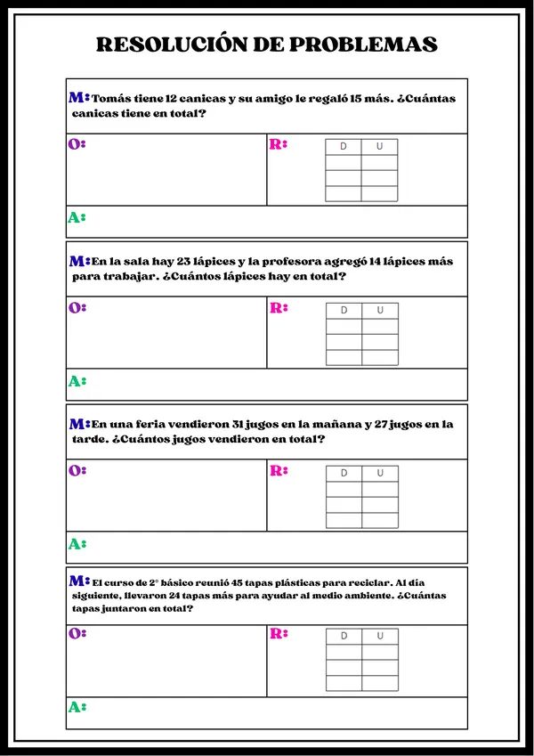 RESOLUCIÓN DE PROBLEMAS CON METODO MORA SUMAS Y RESTA CON 2 DÍGITOS