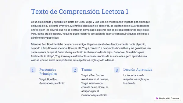 Texto de comprensión lectora con TIERRA DE OSOS