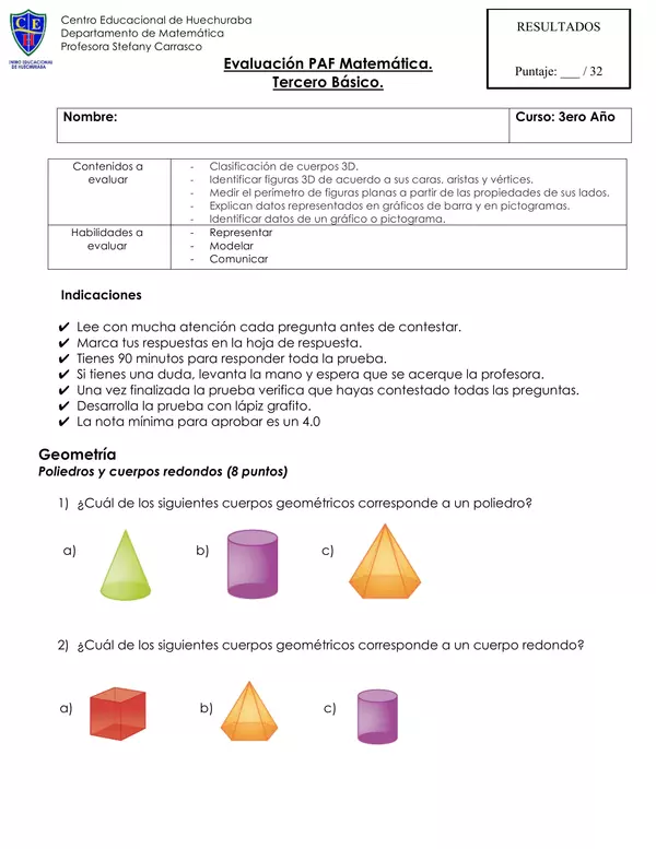 Evaluación tercero básico
