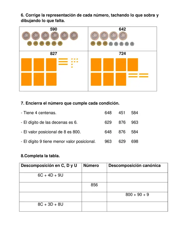 Evaluación "Números hasta 1 000" segundo año básico.