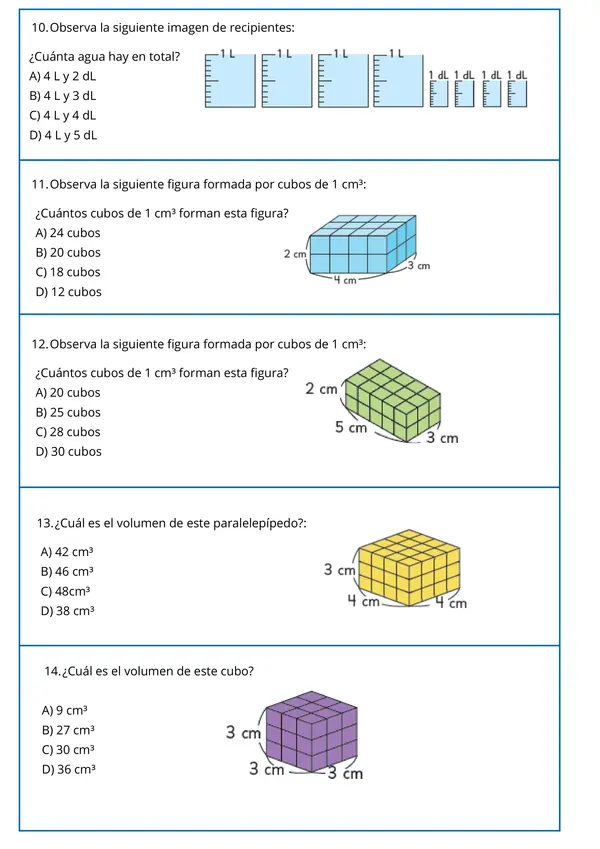 Prueba Volumen Matemática 4to básico 
