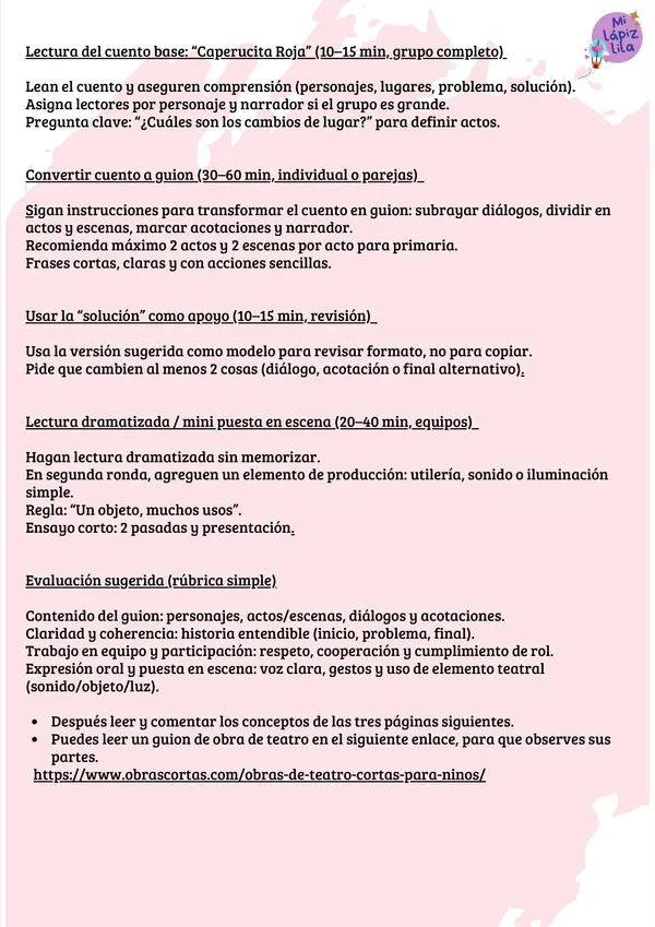 EL TEATRO, CREA UN GUIÓN A PARTIR DE UN CUENTO