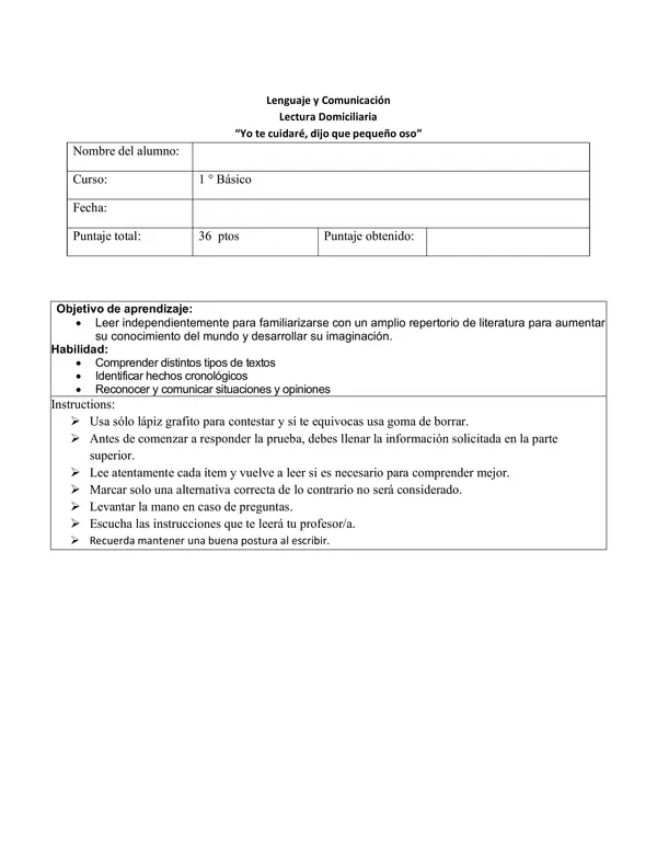 Prueba libro " Yo te cuidare, dijo el pequeño osito" 