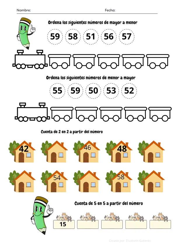 Actividad de matemática de los números del 0 al 59 