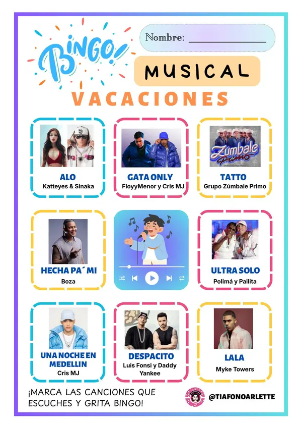 🎶 Bingo Musical Vacaciones🎶