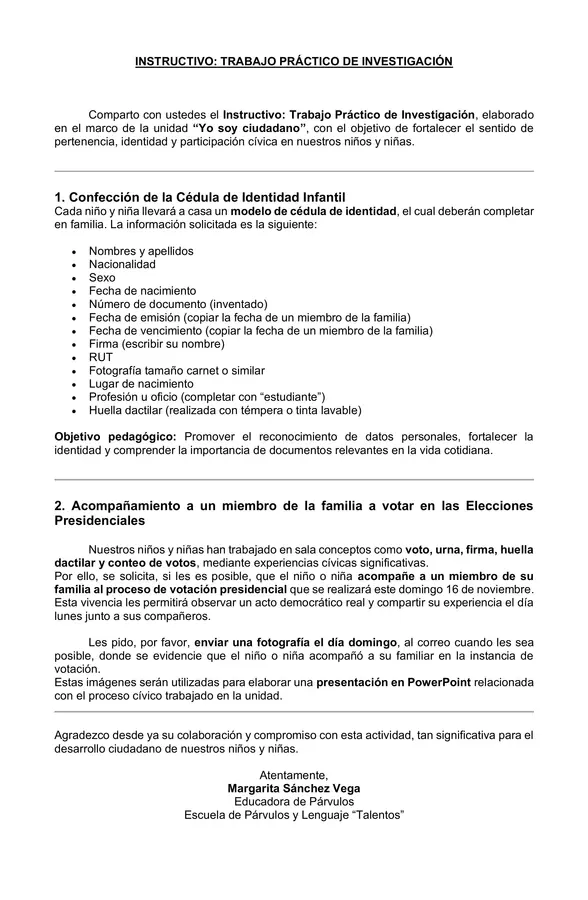 Cédula de Identidad Infantil y elecciones presidenciales 