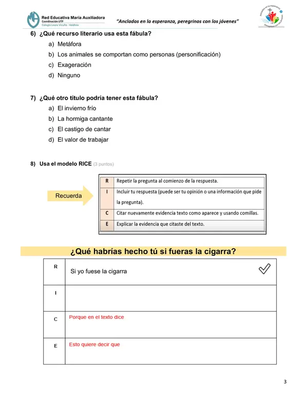 Prueba "FÁBULAS" - Comprensión lectora