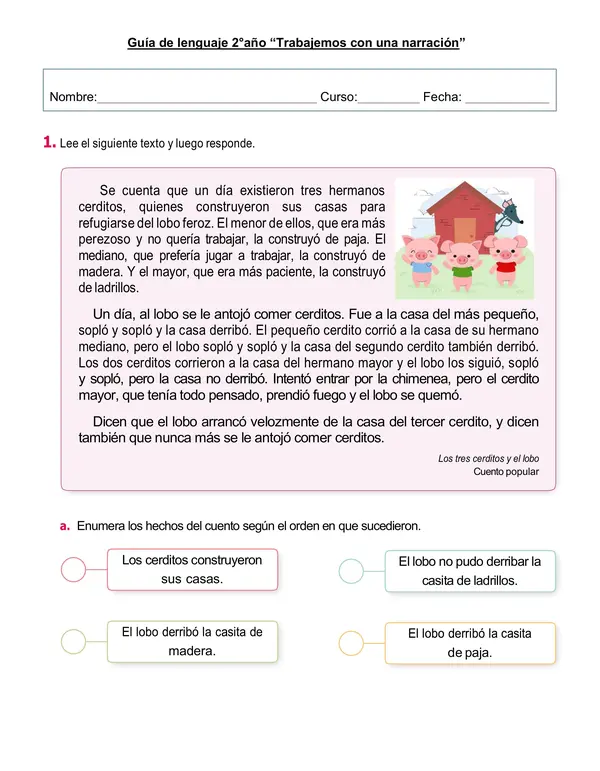 Guía de lenguaje 2° año "Trabajemos con una narración"