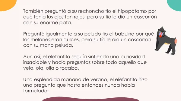 comprensión de lectura El elefante curioso