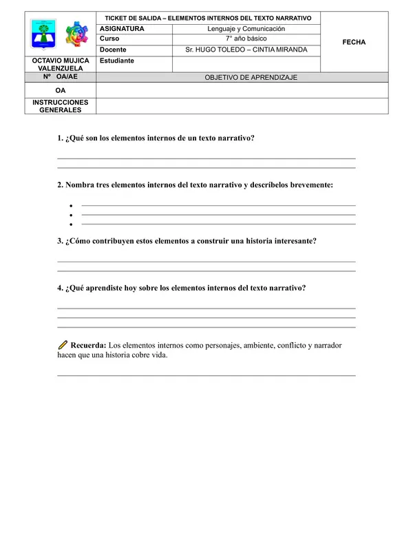 Ticket de salida elementos internos del género narrativo