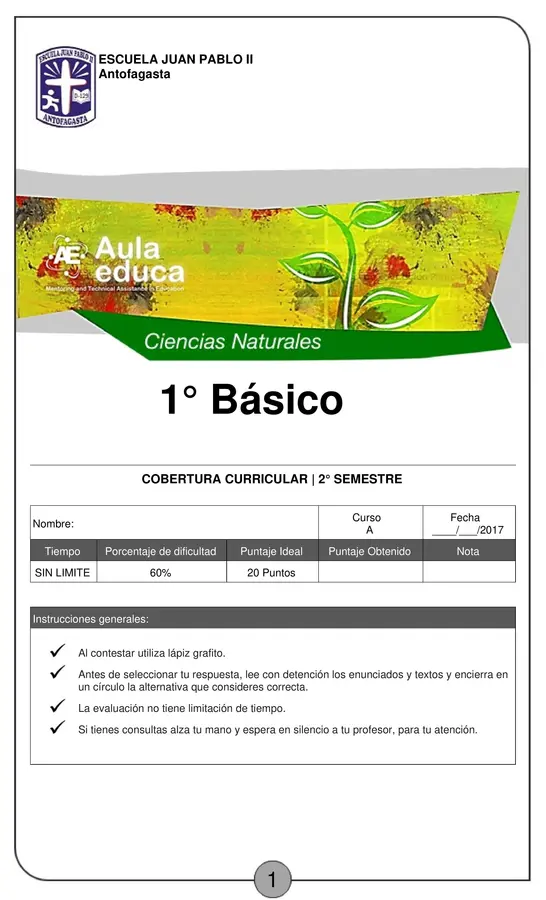 evaluacion PRIMERO BASICO
