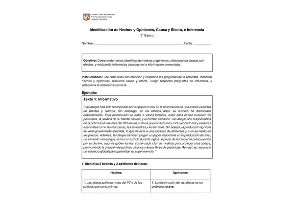 Identificación de Hechos y Opiniones, Causa y Efecto, e Inferencia