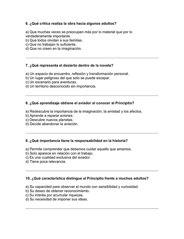Prueba del libro "El Principito” (ANTOINE DE SAINT-EXUPÉRY)