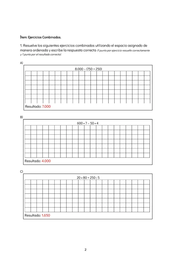 Evaluación de ejercicios combinados